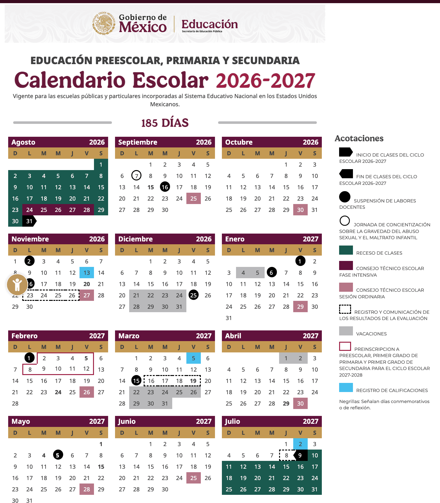 Calendario Escolar 2026–2027 (SEP)